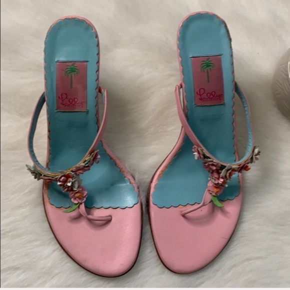 Lily Pulitzer | flower thong heel pink and blue - Picture 2 of 7